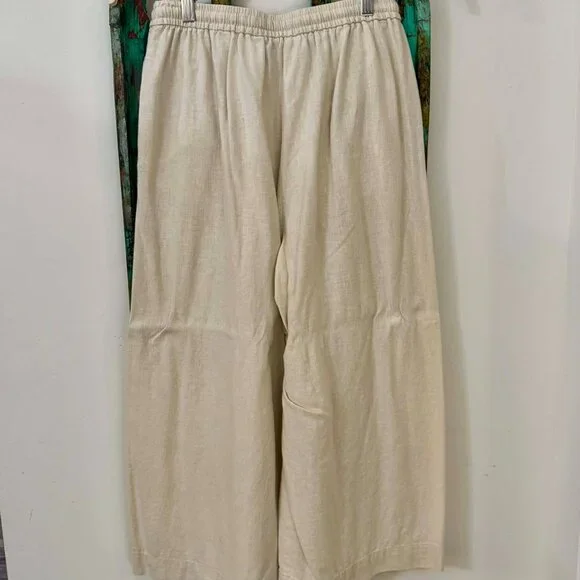 Max Studio London Beige Linen Blend Pants Elastic Waist Size Large - Picture 3 of 4